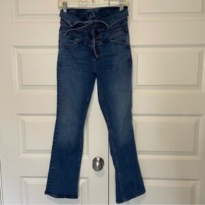 MOTHER Dark Blue High-Waist Cropped Jeans with Self-Tie Belt